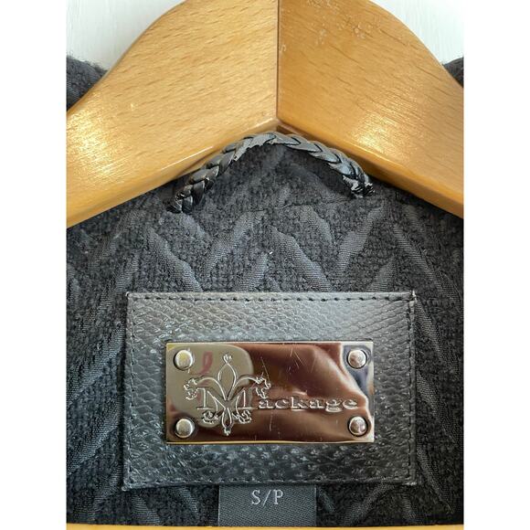 Mackage vintage wool pea coat black zip pockets leather trim buttons Size Sp - Picture 7 of 9